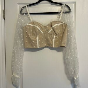 Elegant Tan Polka Dot Women's Top